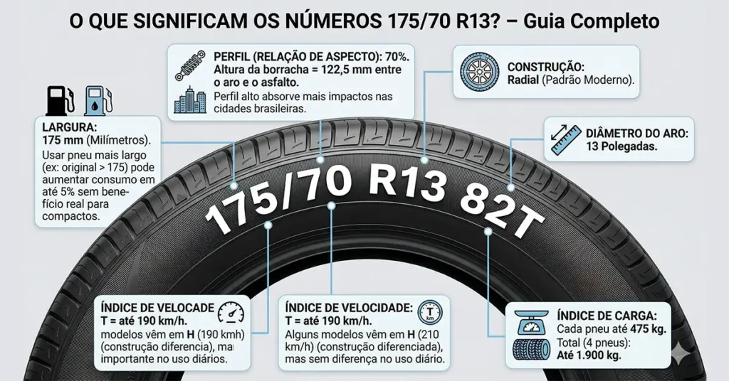 entenda o que são as informações descritas na lateral do seu pneu aro 13 175x70 e porque você precisa saber