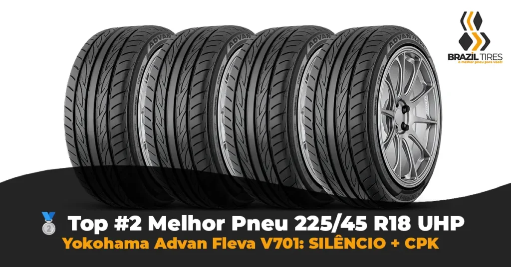 Pneu Yokohama Advan Fleva V701 medida 225 45 18 com desenho direcional e baixo ruído (67dB)
